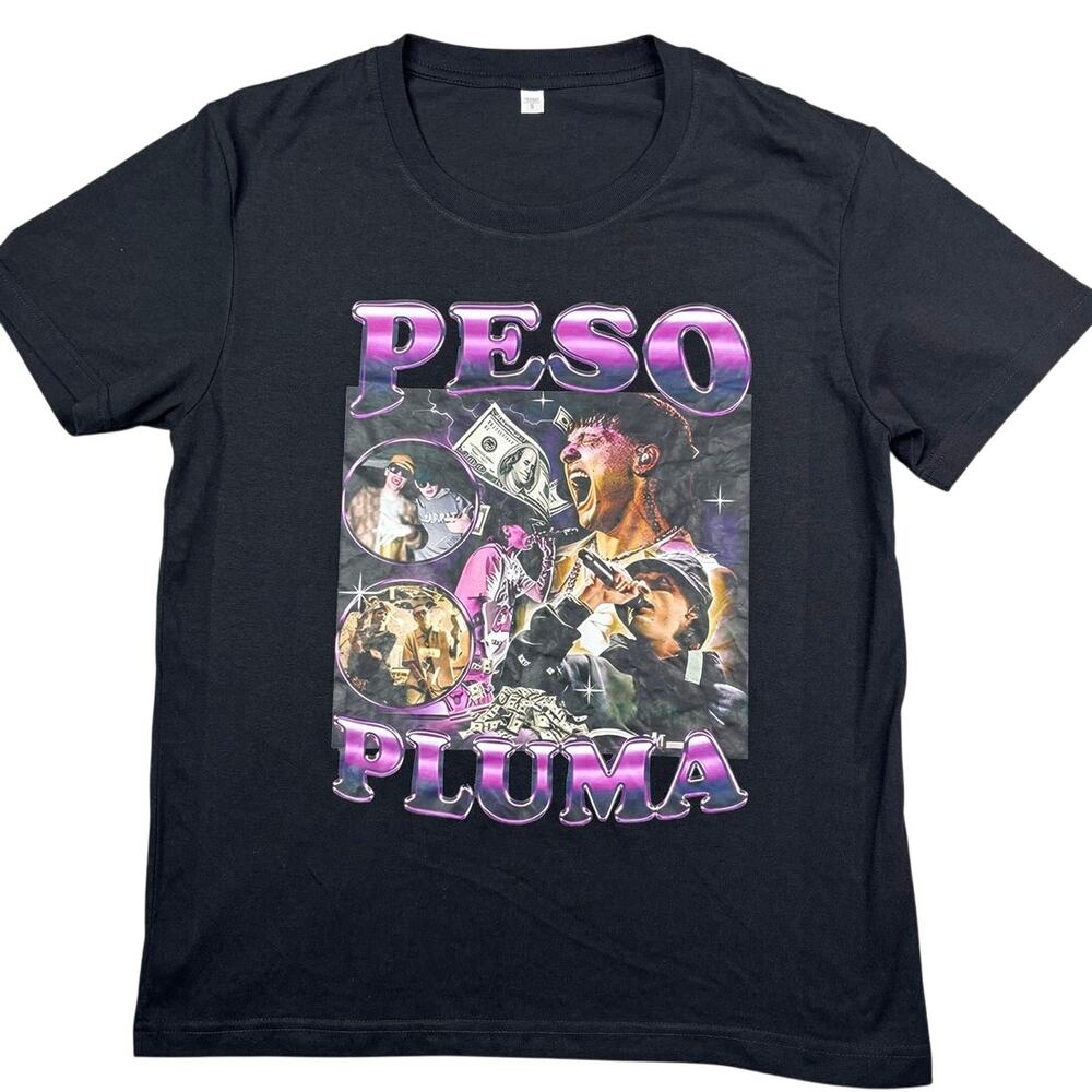 Peso Pluma Graphic T-Shirt Mens Small Black Rap Tee Style Short Sleeve 90s Retro